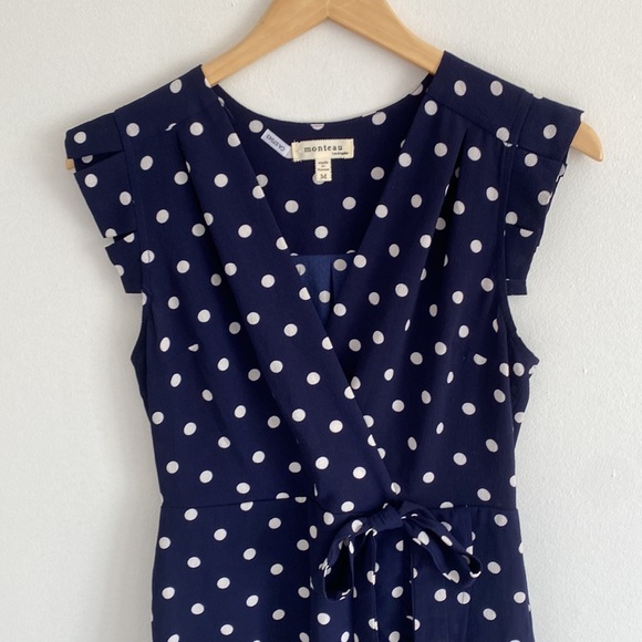Monteau Navy blue with white Polka dot dress. Size M - Picture 2 of 9